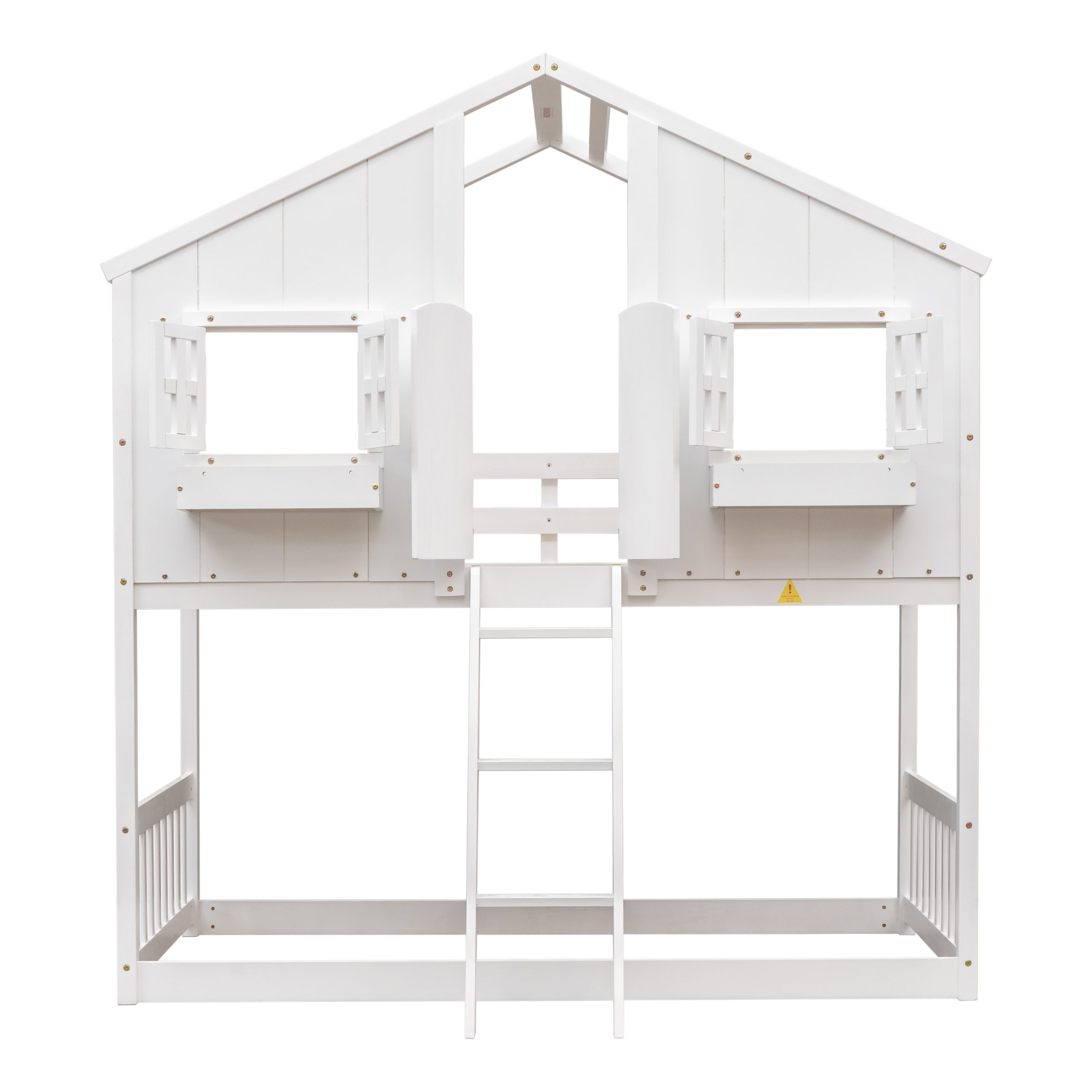 Twin over Twin House Bunk Bed with Roof , Window, Window Box, Door , with Safety Guardrails and Ladder,White - Image 12