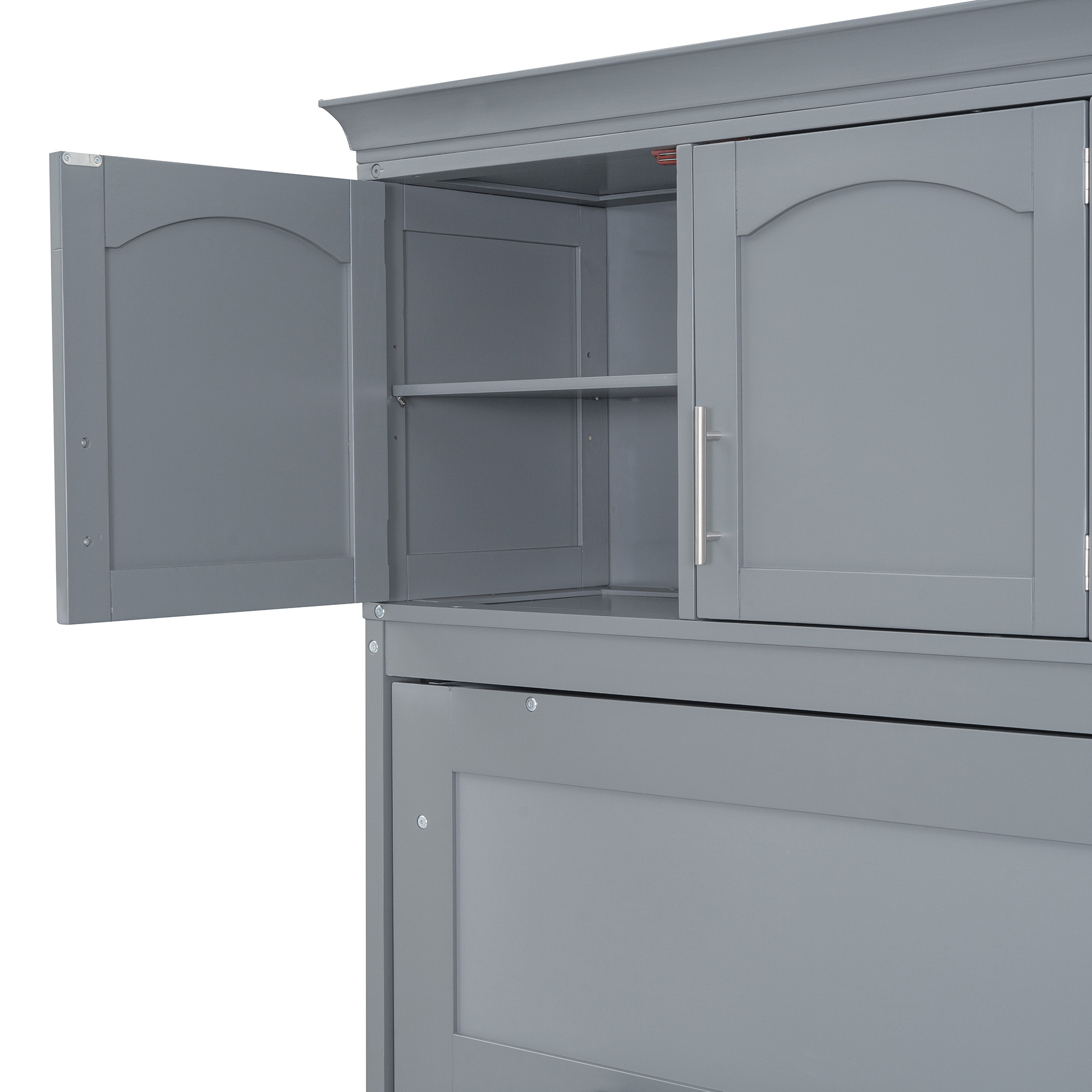 Full Size Murphy Bed Wall Bed with Top Cabinets,Gray - Image 25