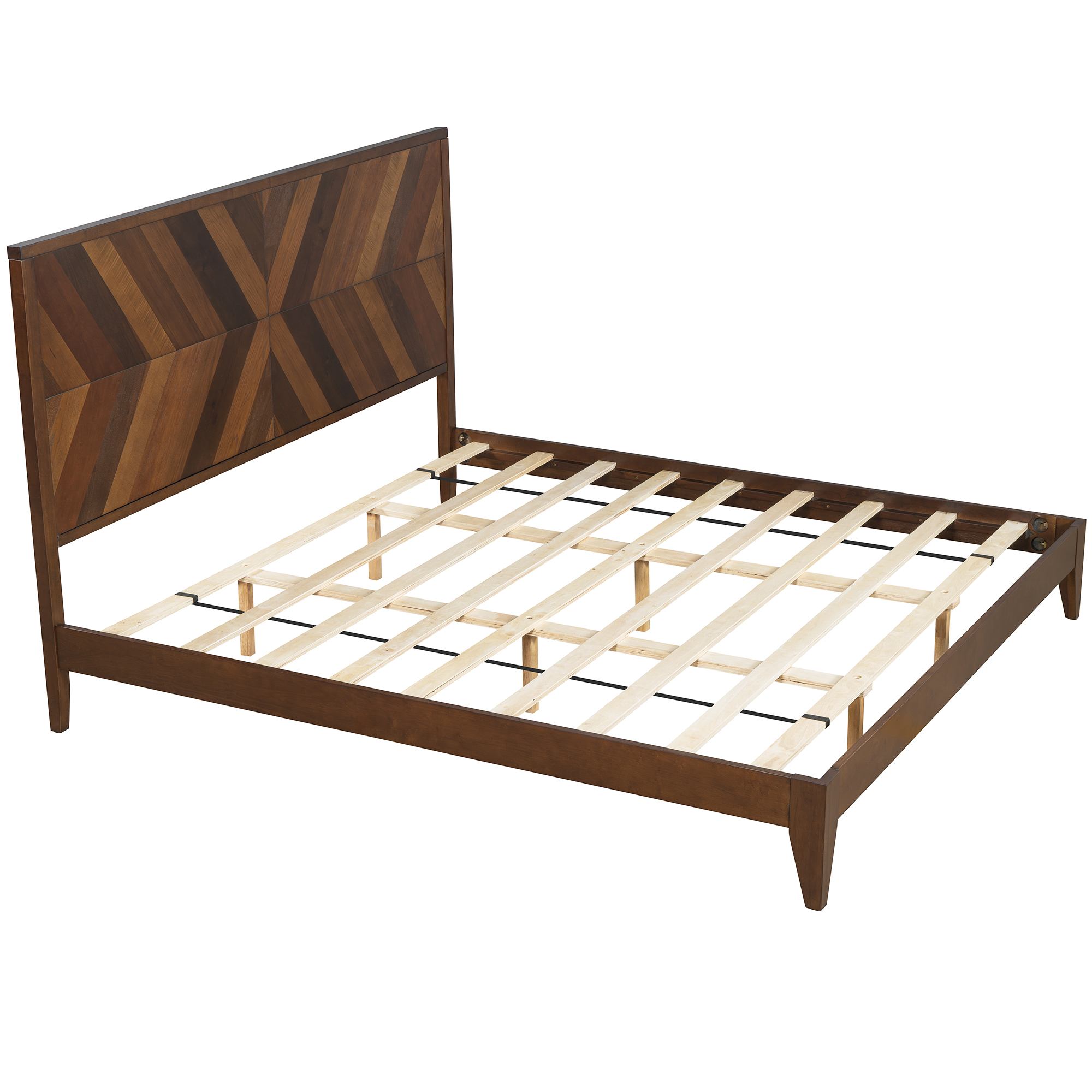 Mid-Century Modern Platform Bed Wood Slat Support with No Box Spring Needed,King Walnut - Image 6