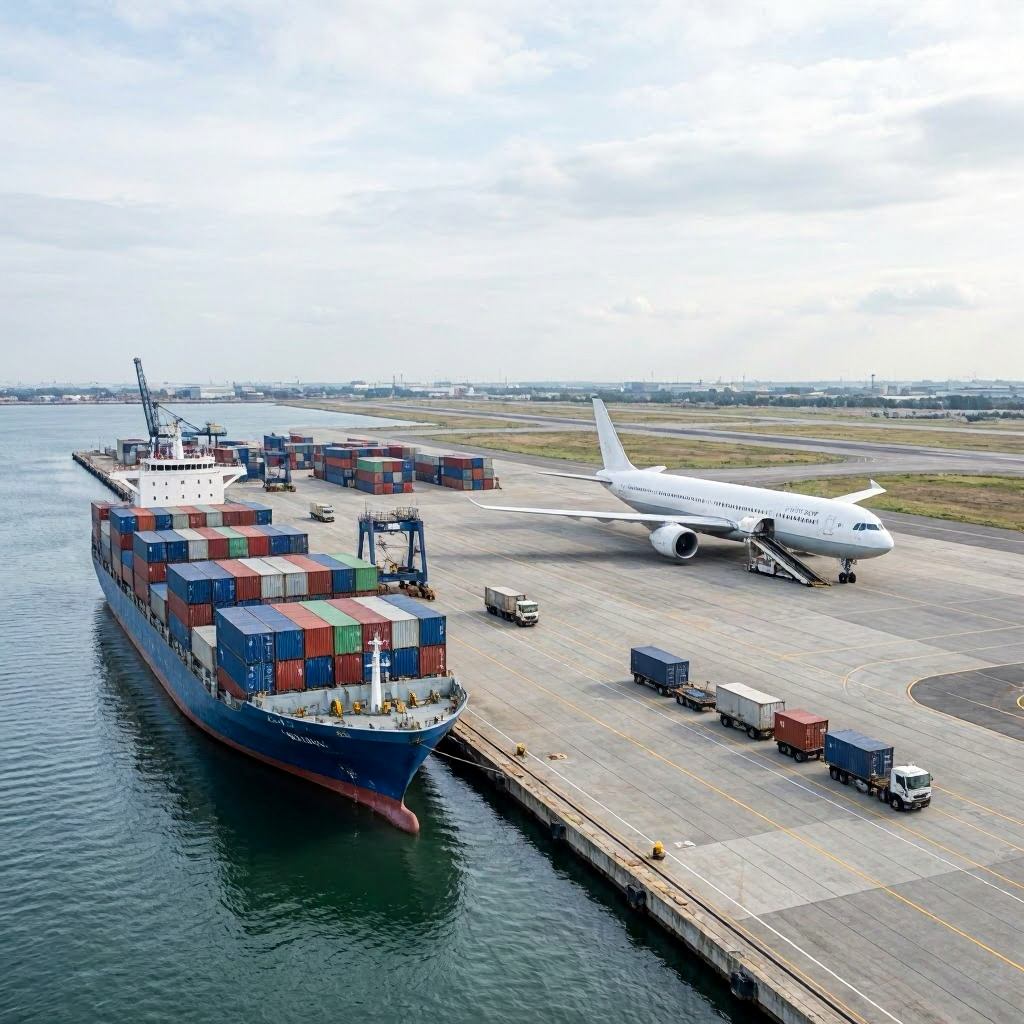 ShipLink Hub cargo ship and airplane